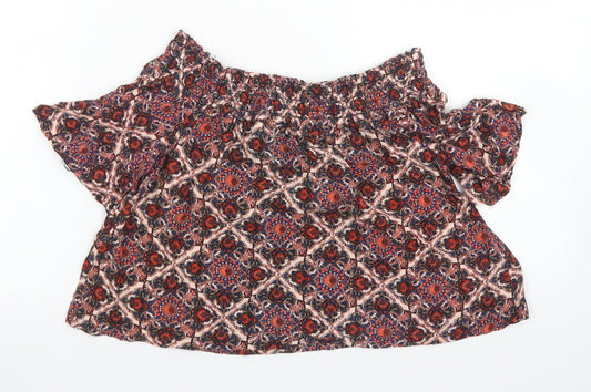 Topshop Womens Red Floral Viscose Cropped Blouse Size 6 Off the Shoulder