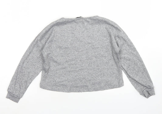 Miss E-vie Girls Grey Polyester Cropped T-Shirt Size 9-10 Years Crew Neck
