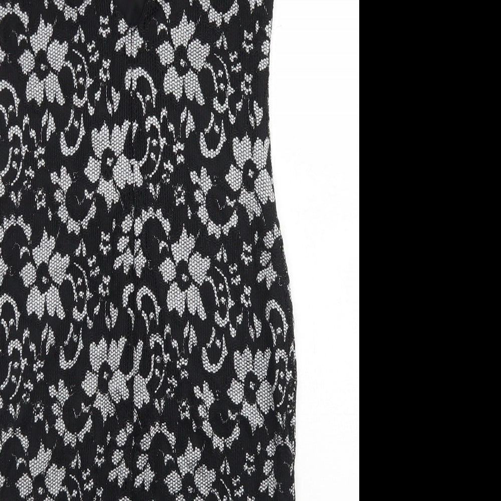 Quiz Womens Black Floral Nylon Bodycon Size 12 Round Neck