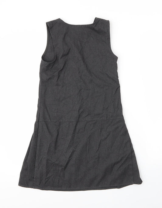 George Girls Grey Viscose Pinafore/Dungaree Dress Size 8 Years Round Neck Zip