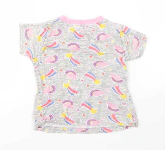 Kids Girls Grey Cotton Basic T-Shirt Size 4 Years Round Neck - Rainbow