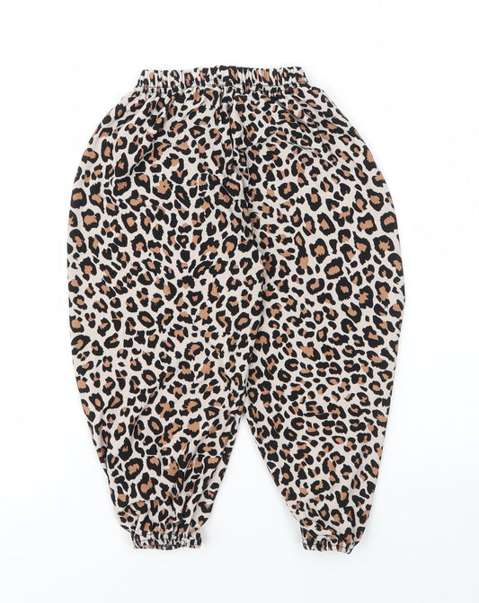 Preworn Girls Beige Animal Print Polyester Bloomer Trousers Size 3 Years Regular - Leopard print