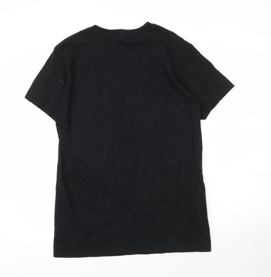 Gildan Mens Black Cotton T-Shirt Size M Round Neck