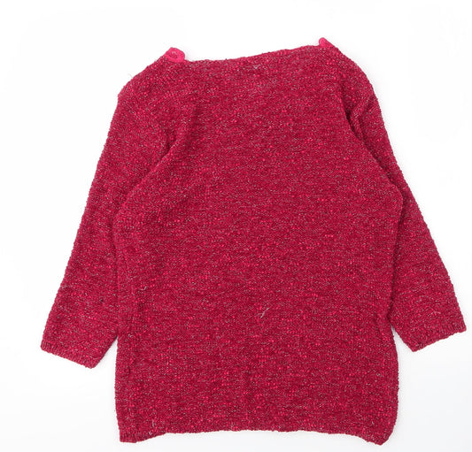 BM Collection Womens Red Polyester Basic Blouse Size M V-Neck