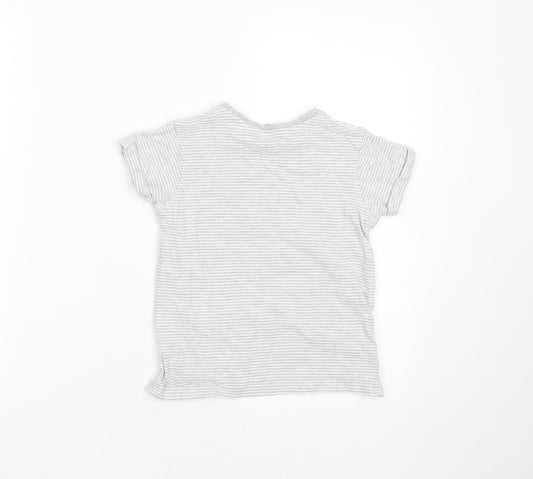 George Boys Grey Striped Cotton Basic T-Shirt Size 5-6 Years Round Neck