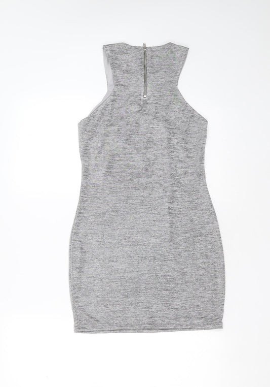 Topshop Womens Silver Polyester Blend Mini Size 8 Round Neck