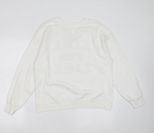 Bershka Womens White Cotton Blend Pullover Sweatshirt Size L - like for like