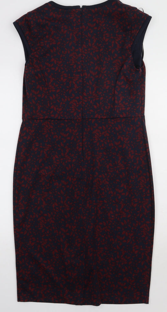 sainsburys Womens Red Geometric Polyester Bodycon Size 12 V-Neck Pullover