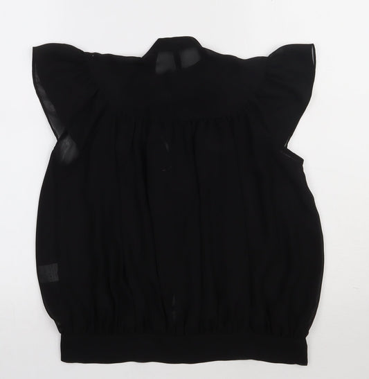 evie Womens Black Polyester Basic Button-Up Size 10 Crew Neck