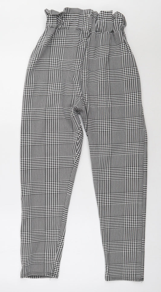 Misspap Womens White Check Polyester Trousers Size 6 L28 in Regular