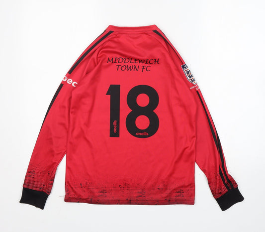 O'Neils Boys Red Polyester Basic T-Shirt Size 10-11 Years Round Neck - Middlewich Town FC