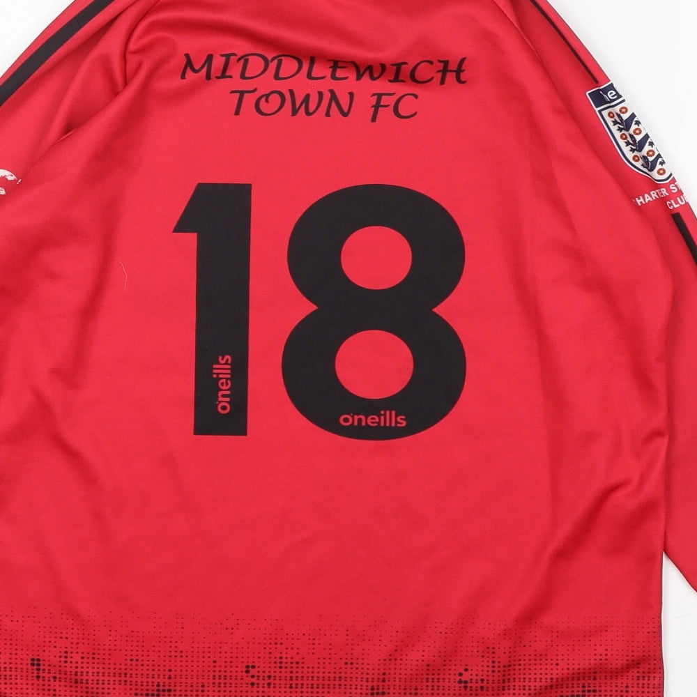 O'Neils Boys Red Polyester Basic T-Shirt Size 10-11 Years Round Neck - Middlewich Town FC