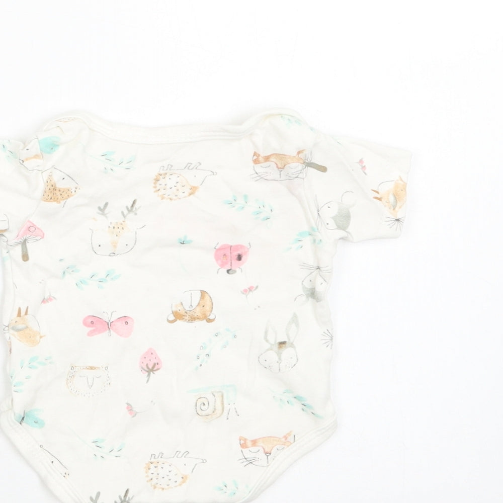 Bebe Bonito Baby White Geometric Cotton Romper One-Piece Size 0-3 Months Snap - Woodland Animals Print