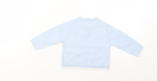 Bonjour Bebe Baby Blue Acrylic Pullover Jumper Size 0-3 Months Button - Star Print