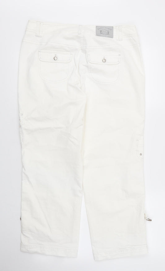 Gerry Weber Womens White Cotton Capri Trousers Size 34 in L27 in Regular Zip