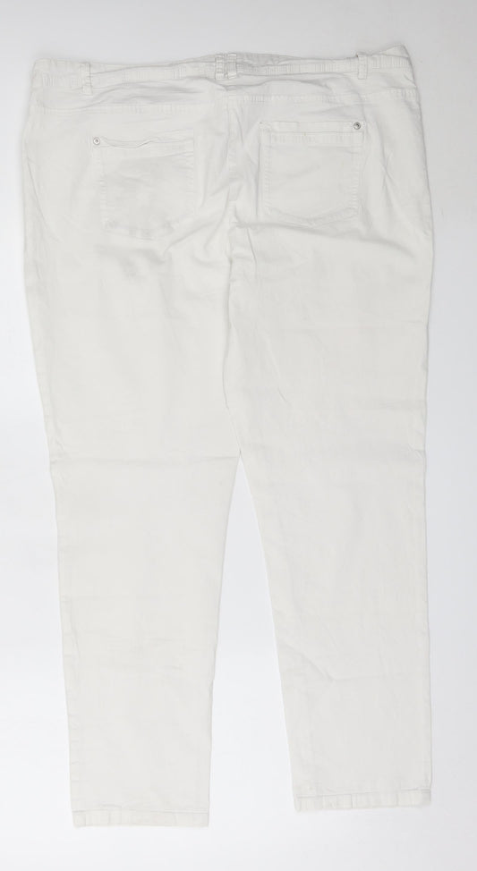 CANDA Womens White Cotton Trousers Size 48 L29 in Regular