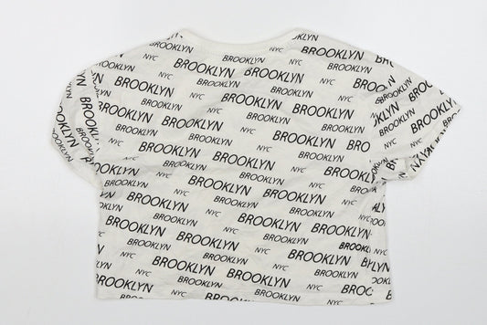 Primark Girls White Cotton Cropped T-Shirt Size 10-11 Years Round Neck