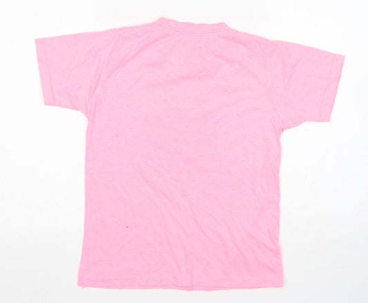 The Vacation Supply Co Girls Pink Cotton Basic T-Shirt Size M Round Neck - Miami Beach