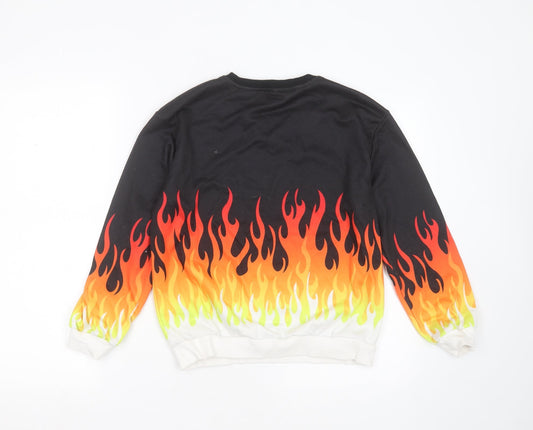 SheIn Girls Black Polyester Pullover Sweatshirt Size 11-12 Years - flame detail