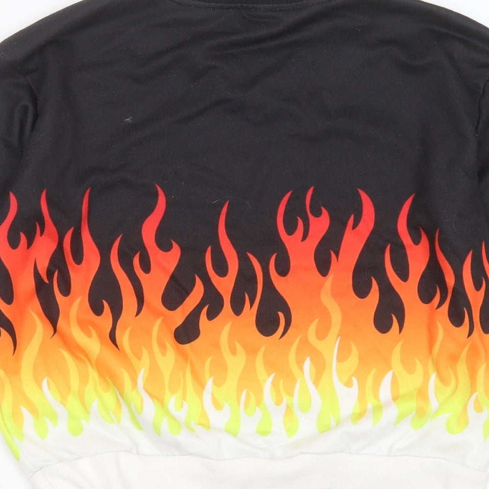 SheIn Girls Black Polyester Pullover Sweatshirt Size 11-12 Years - flame detail