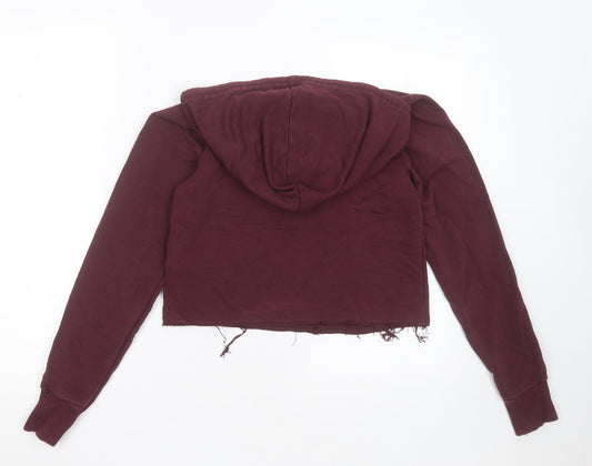 New Look Womens Purple Cotton Pullover Hoodie Size 6 - Distressed hem