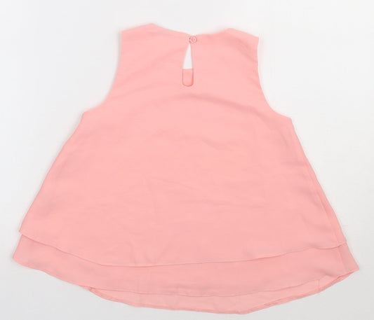 NEXT Girls Pink Polyester Basic Tank Size 7 Years Crew Neck Pullover