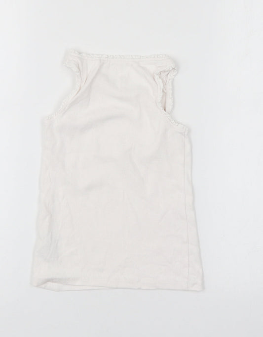 NEXT Girls White Cotton Basic Tank Size 5 Years Boat Neck Pullover