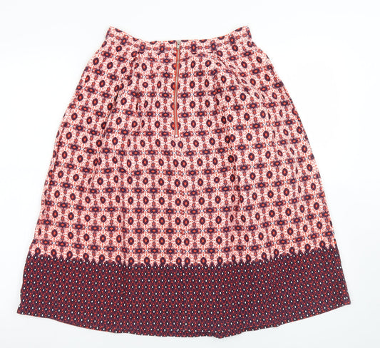 Topshop Womens Red Floral Cotton A-Line Skirt Size 8 Zip