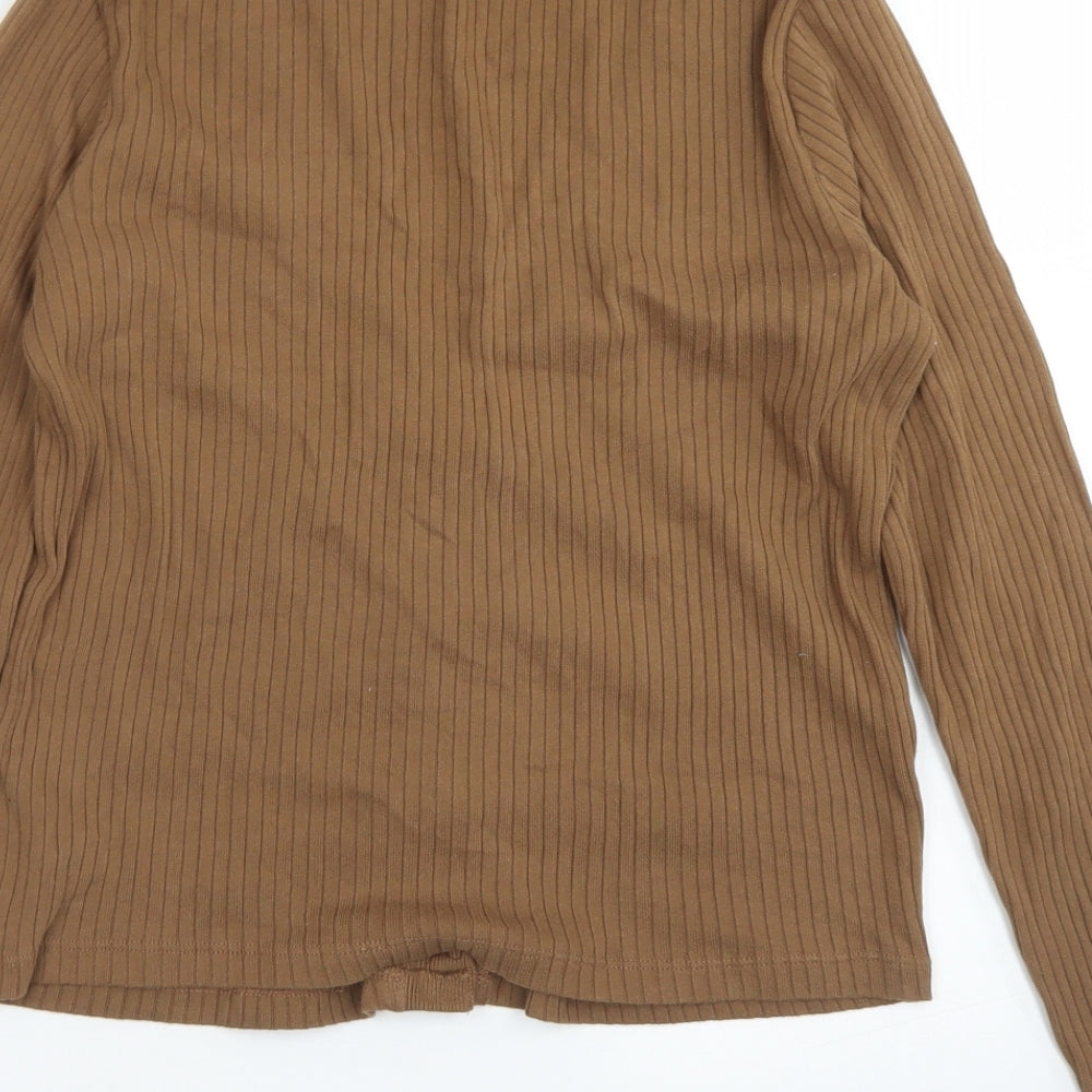 M&S Collection Womens Brown Cotton Cropped T-Shirt Size 10 V-Neck