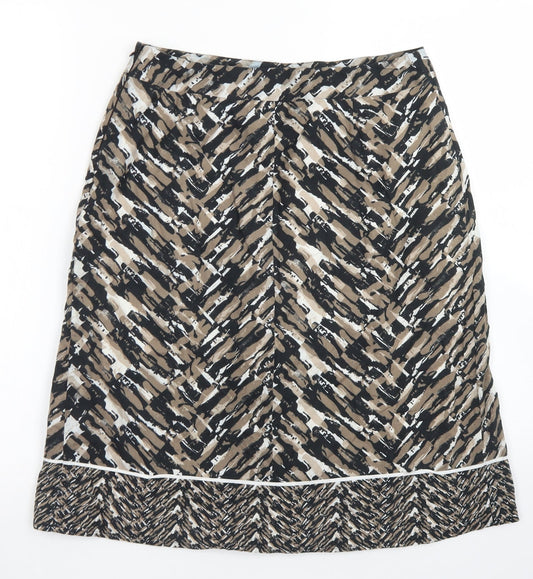 Marks & SPencer Womens Brown Geometric Cotton A-Line Skirt Size 8 Zip
