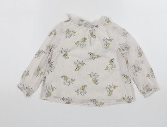 H&M Girls White Polyester Basic Blouse Size 3 Years Round Neck - Unicorn
