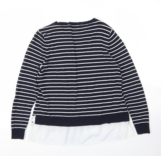 Dorothy Perkins Womens Blue Round Neck Striped Cotton Pullover Jumper Size 14