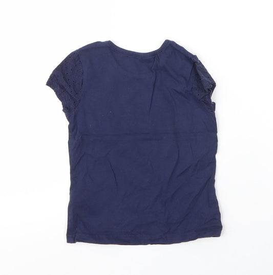 George Girls Blue Cotton Basic T-Shirt Size 4 Years Round Neck