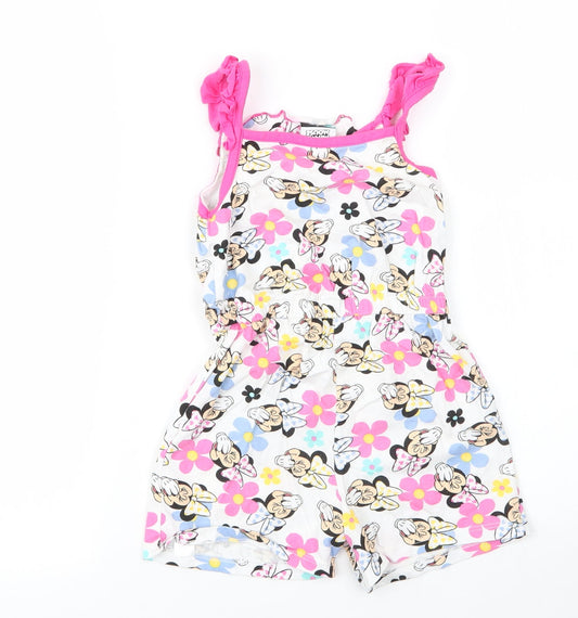 George Girls Pink Floral Cotton Romper One-Piece Size 3 Years - Disney, Minnie Mouse