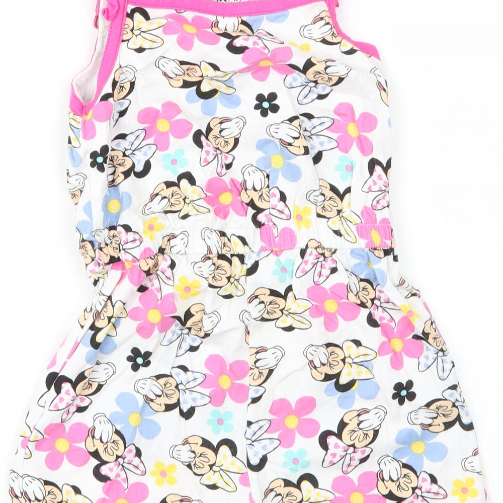 George Girls Pink Floral Cotton Romper One-Piece Size 3 Years - Disney, Minnie Mouse