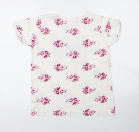 Primark Girls White Floral Cotton Basic T-Shirt Size 14 Years Round Neck