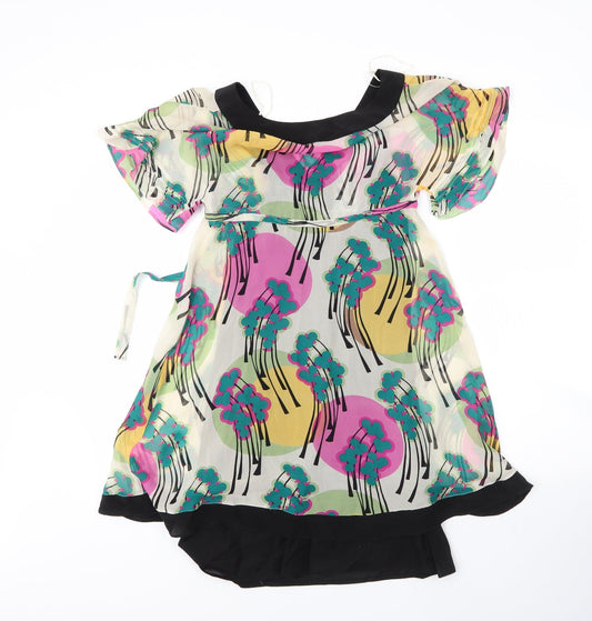 Miss Selfridge Womens Beige Floral Cotton A-Line Size 4 Round Neck