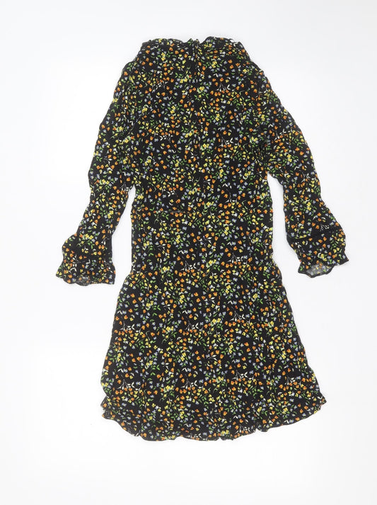 Papaya Womens Black Floral Viscose Shift Size 8 Round Neck