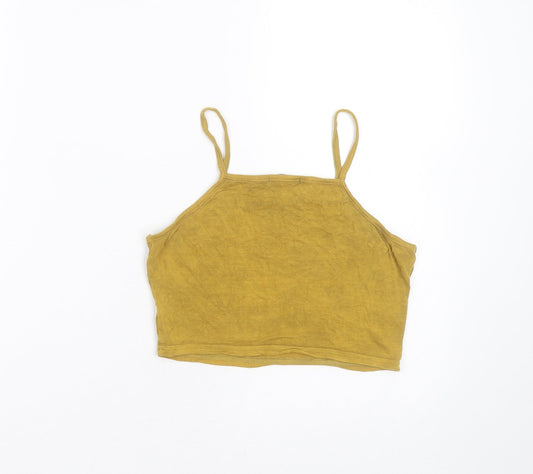 Boohoo Womens Yellow Viscose Cropped T-Shirt Size 8 Square Neck - mustard colour