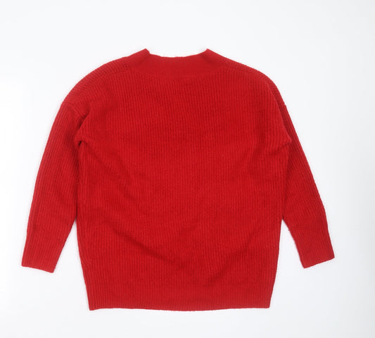 ASOS Womens Red V-Neck Acrylic Pullover Jumper Size 6