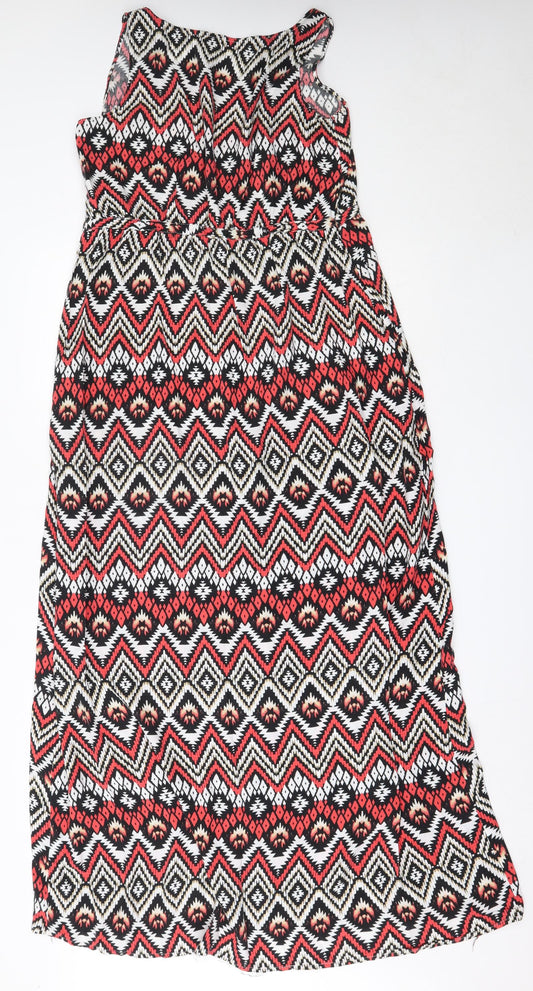 LC Waikiki Womens Red Geometric Viscose Maxi Size 38 Round Neck