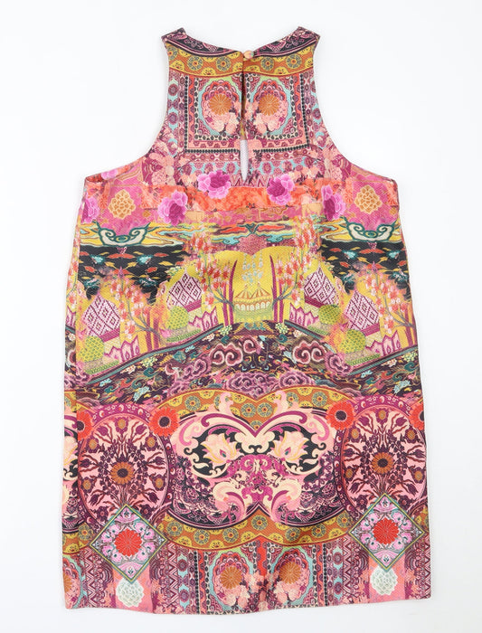 Preworn Womens Pink Geometric Polyester Shift Size M Round Neck