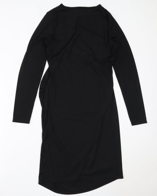 Boohoo Womens Black Polyester Bodycon Size 12 Round Neck