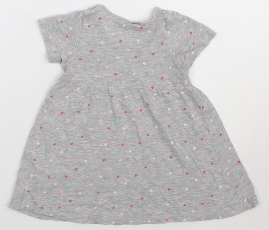 H&M Girls Grey Polka Dot Cotton A-Line Size 2 Years Crew Neck Pullover - heart print