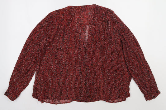 Topshop Womens Red Animal Print Polyester Basic Blouse Size 8 V-Neck