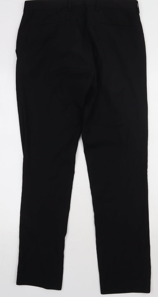 One Six Five Mens Black Polyester Trousers Size 32 L31 in Regular Button