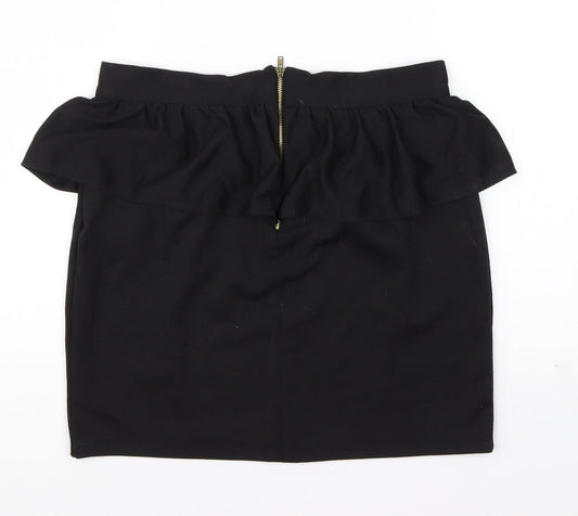 New Look Womens Black Polyester A-Line Skirt Size 12 Zip