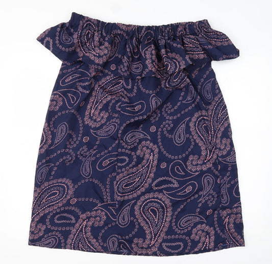 Primark Womens Blue Paisley Polyester A-Line Size 12 Off the Shoulder Pullover