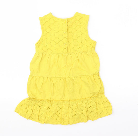 Mini Club Girls Yellow Cotton T-Shirt Dress Size 18-24 Months Round Neck Pullover