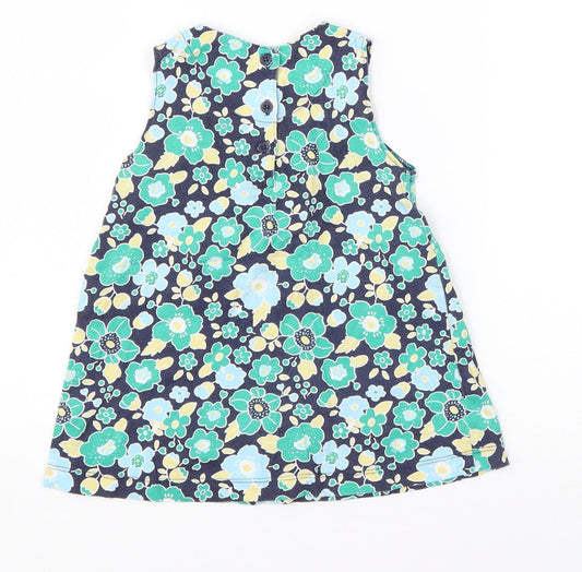 Mini Club Girls Green Floral Cotton T-Shirt Dress Size 18-24 Months Round Neck Pullover